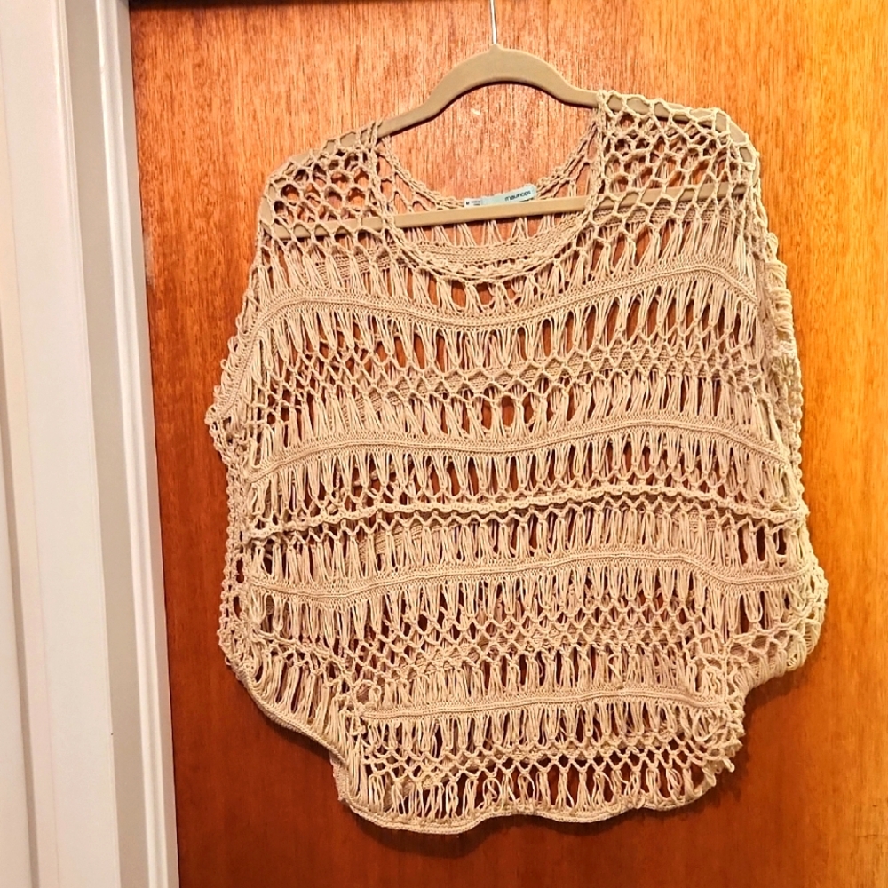 Women's Tan Knit Mesh Sweater Vest